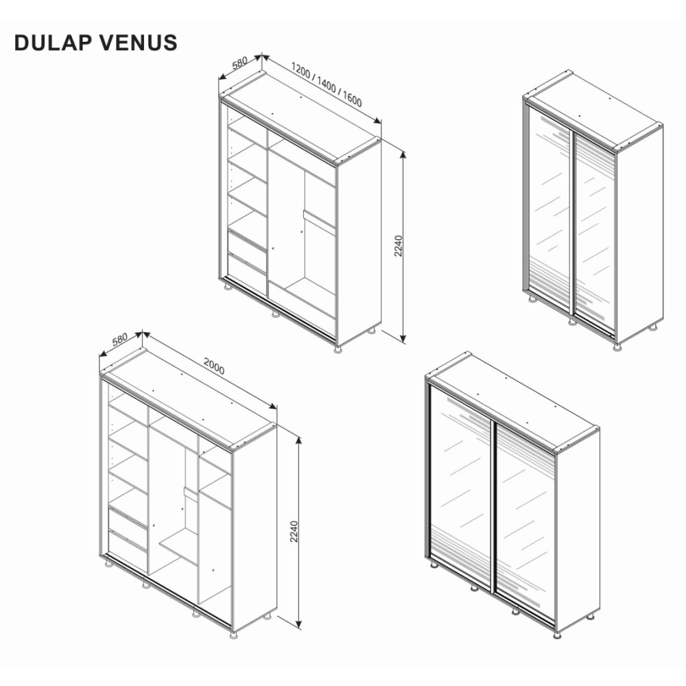 Dulap Venus Wenge, 2 usi culisante, 160 x 58 x 224 cm